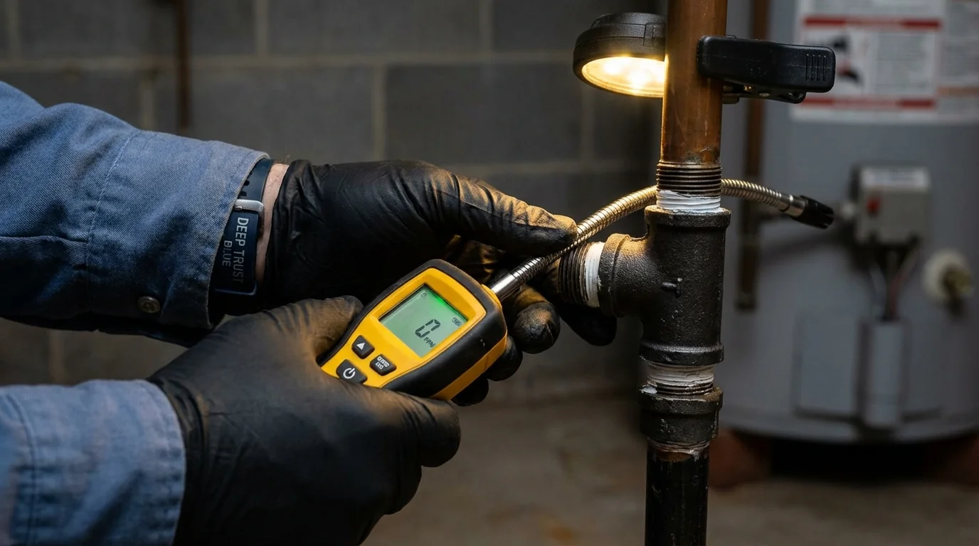 Gas leak detection with electronic sniffer by Johns Plumbing LLC in Suffolk