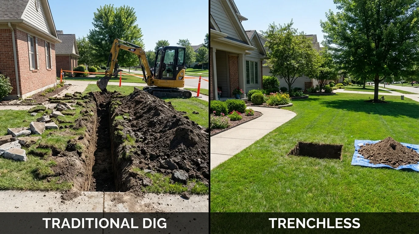Trenchless sewer repair with minimal yard damage versus traditional excavation in Suffolk, VA
